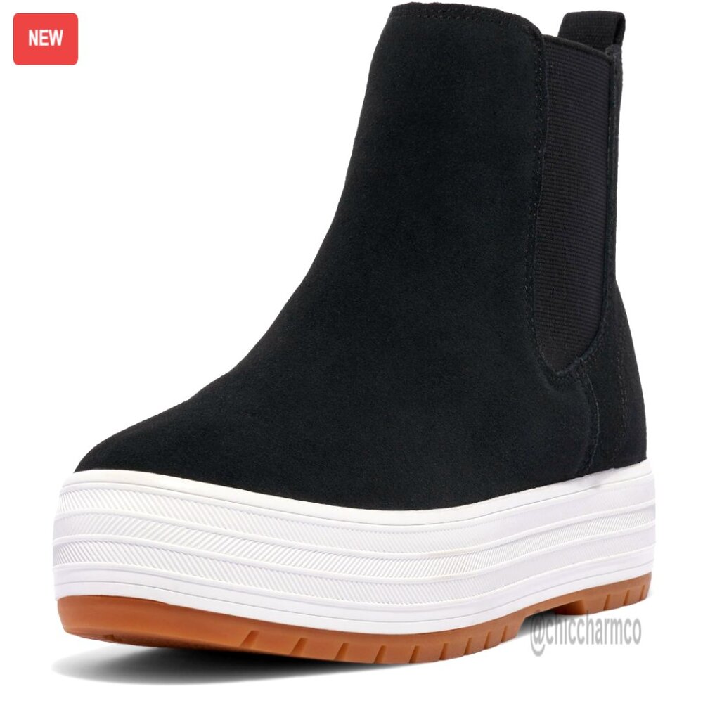 Platform Chelsea Lug Boots, Lace-Up Ankle Boots, 1 Inch Platform